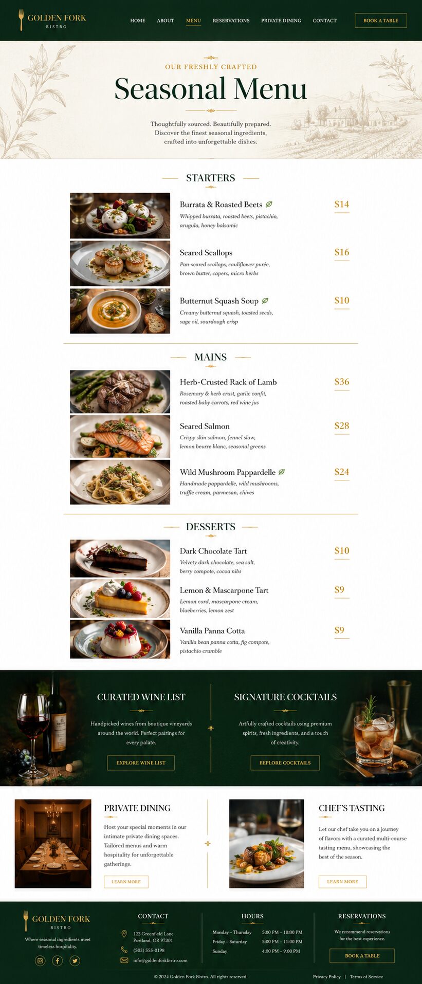 Menu design mockup