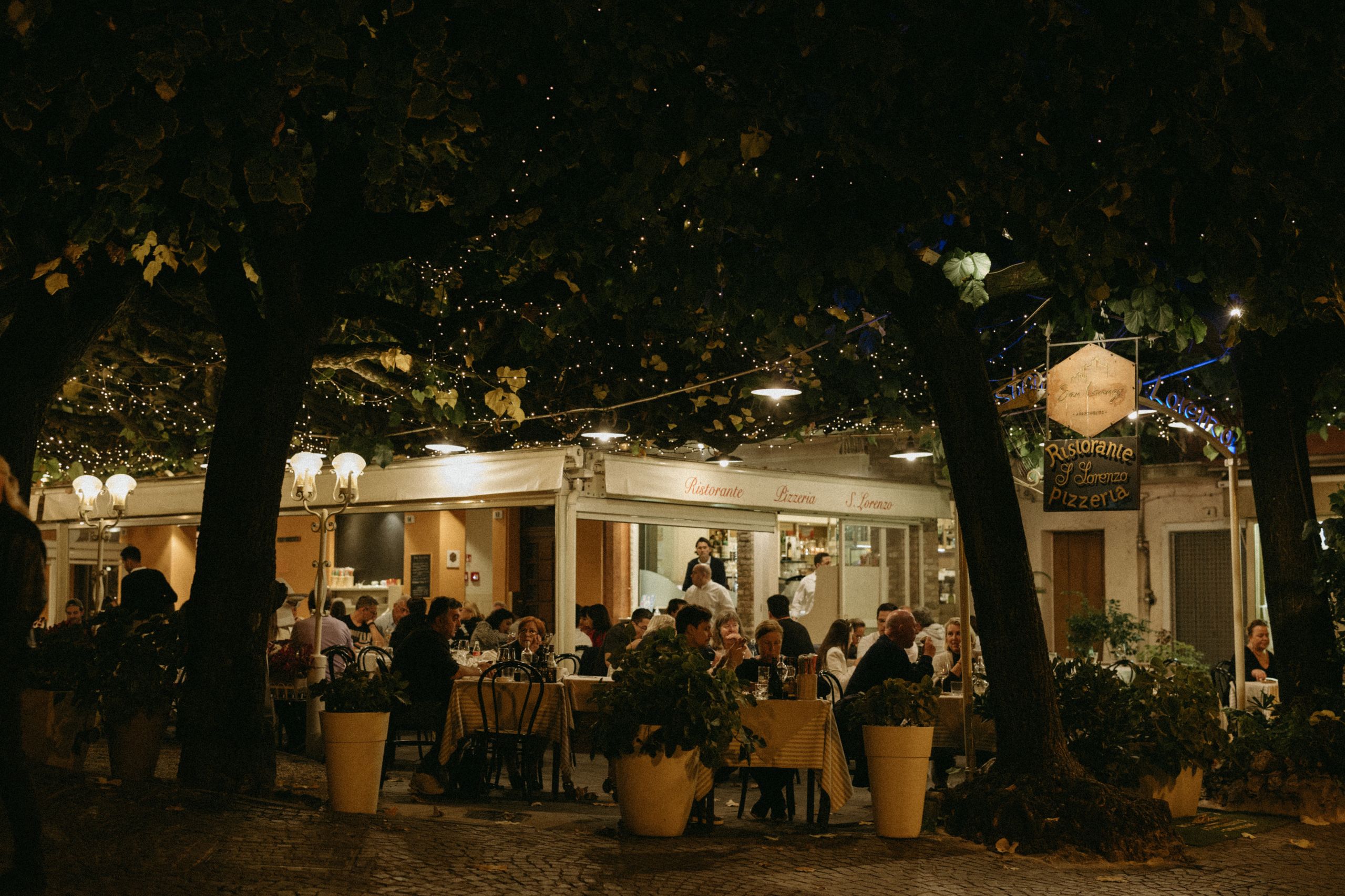 Warm dining room at dusk