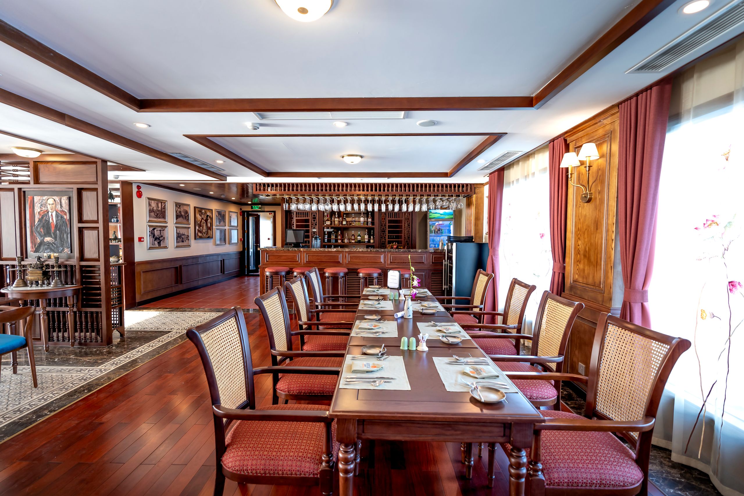 Long private dining table